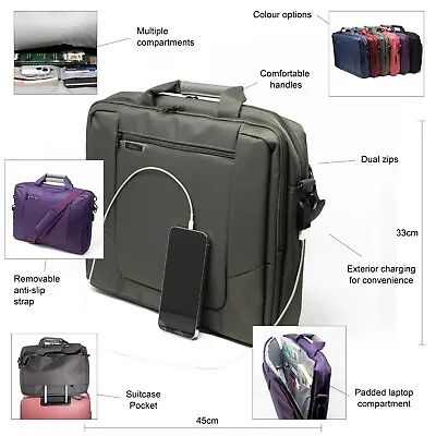 BIZEY Grey 17 Inch New Laptop Netbook Bag Shoulder Messenger Case Charging Port • £37.95