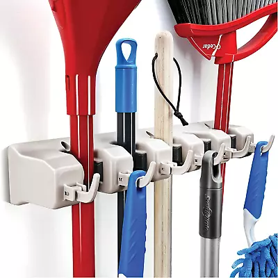 HOME IT Mop And Broom Holder - Garage Storage Systems With 5 Slots 6 Hook • $14.07