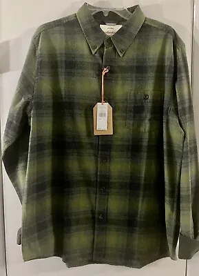 New Mens Weatherproof Lightweight Flannel Plaid Green Black  Button Up Shirt L • $21.21