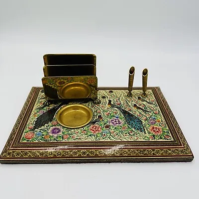 Mid 20th Century Mosaic Middle Eastern Moorish Pen & Letter Holder Desk Set • $180