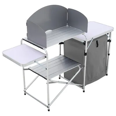 Aluminium Camping Kitchen Folding Table Storage Unit Outdoor Cook Station W/ Bag • £65.95