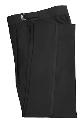 Men's Black Tuxedo Pants 100% Wool With Satin Stripe 42-44  Waist X-Long Rise • $31.49