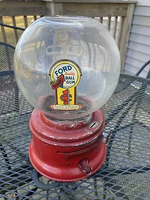 Rare Antique Red Ford Penny 1 Cent Gumball Candy Machine  Vintage Collectible • $400