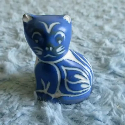 Pablo Zabal Chile Vintage Mini Kitty Cat Blue White Ceramic Pottery Figurine EUC • $20