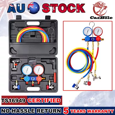 AC Manifold Gauge Set For R134A R404A R22 R410A Gauge Set W/Hose Coupler Adapter • $76