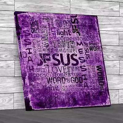 Jesus Christian Sayings Square Purple Canvas Print Large Picture Wall Art • £22.95