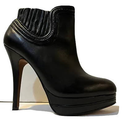 Max Studio Alana Black Leather Platform High Heel Booties Size 9 Womens Boots • $49