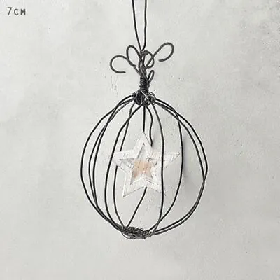 East Of India Rustic Wire Hanging Christmas Decoration | Bauble With Wooden Star • £8.05