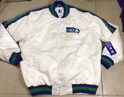 NWT Seattle Seahawks STARTER 2XL White Satin Jacket Varsity Bomber Coat Jersey • $174.99