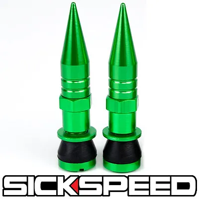 2 Pc Green Aluminum Valve Stem Caps With Spikes For Motorcycle Wheel Tire M8 • $14.35