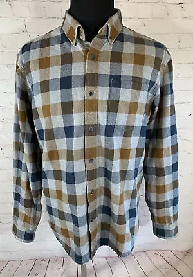 Eddie Bauer Flannel Shirt Mens Size Large Classic Fit Button Up Blue Brown Plaid • $14.99