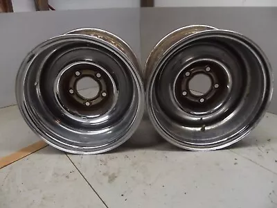 VINTAGE CHROME STEEL 14  5 X 4.75 WHEELS RIMS Chevy Impala Patina Wagon Gasser • $250