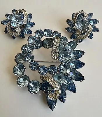 Lovely Sky Blue Eisenberg Brooch And Earring Set Vintage • $95