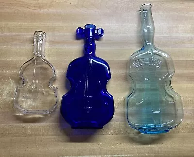 Set Of 3 Vintage Violin Cello Viola Colored Glass Bottles • $34.99