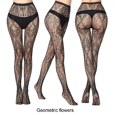 £4.35 • Buy NEW Black Floral Patterned Fishnet Net Tights Womens Pattern Rose Flowers Lace