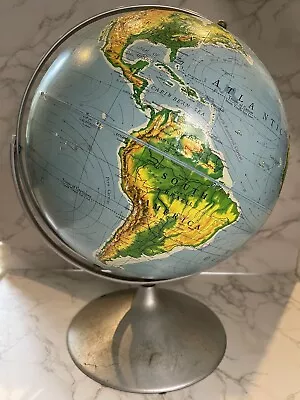 VTG AJ Nystrom 12” Pictorial Relief Globe Double Axis On Stand World Map READ • $49.99