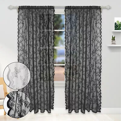 Voile Net Curtains Floral Sheer Drapes Panel Slot Top Window Curtain Home Decor • £9.69