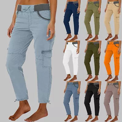 Women Ladies Magic Stretch Comfy Plain Joggers Single Cargo Pocket Trousers Pant • £16.09