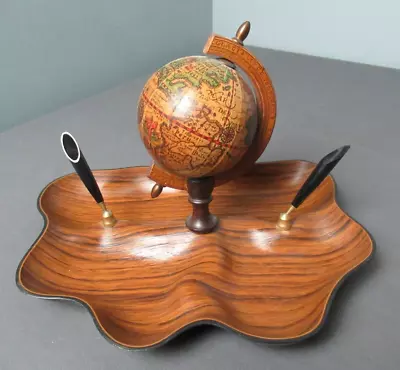 Vintage Desk Set W/ 2 Pen Holders & A Globe - Italy - 10  Long - H3 Ld • $19.93