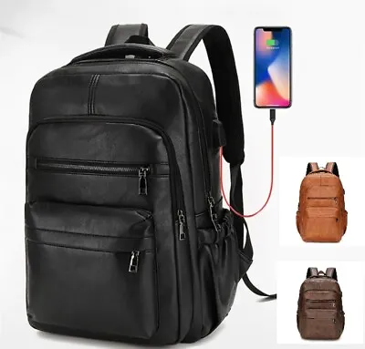 Men's Backpack USB Charging Laptop Bag Leather Travel School Business Backpack • $32.99