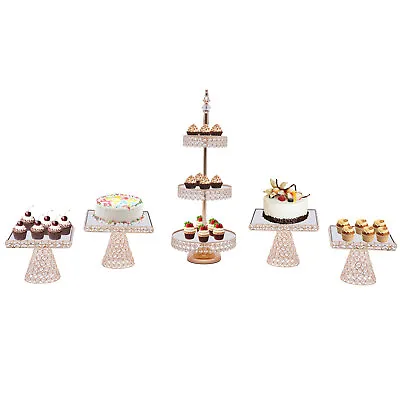 5PCS Cupcake Holder Trays Crystal Beads Cake Stand Set Wedding Cake Stands NEW • $99.01