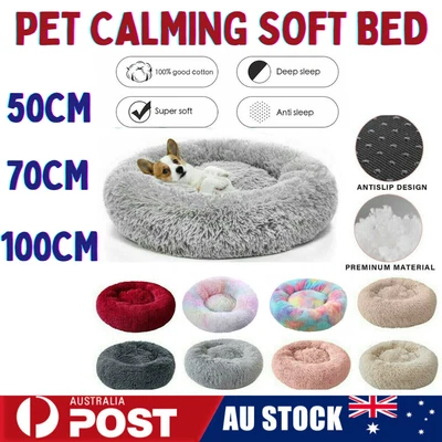$37.95 • Buy Dog Cat Pet Calming Bed Warm Soft Plush Round Nest Comfy Sleeping Kennel Cave AU