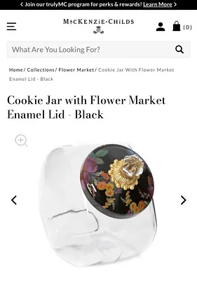 MacKenzie-Childs Cookie Jar With Flower Market Enamel Lid - Black  6  W 8  Tall • $60