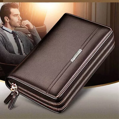 Mens Business Leather Zip Long Wallet ID Credit Card Holder Purse Clutch Handbag • $14.99