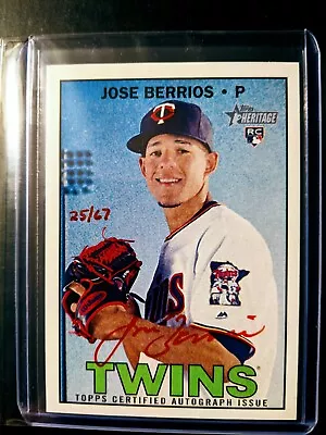 2016 Topps Heritage Jose Berrios Red Ink Auto Rookie RC /67 Minnesota Twins • $49.99