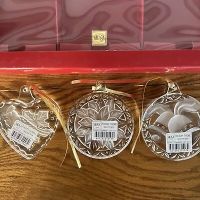 Box Set MIKASA Crystal Christmas Ornaments Cardinal Poinsettia Bell Glass New • $14.99