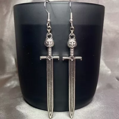 Handmade Silver Sword Dagger Earrings Gothic Gift Jewellery Fashion Accessory • $5.60