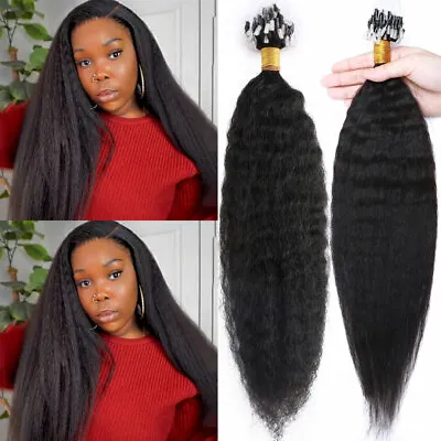 Human Hair Extensions Kinky Yaki Straight Thick Loop Micro Ring 200g Thick Soft • $59.52