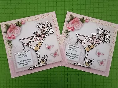 £1 • Buy 2 Handmade Cocktail Birthday Card Topper Humour Funny  5'' X 5'' Olive Flowers
