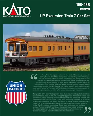 Kato 106086 N Scale Union Pacific  Up Excursion Train Seven Car Set 106-086 • $196.95