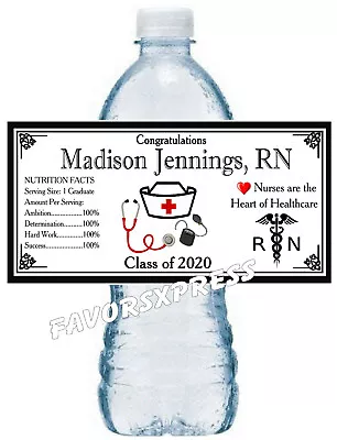 20 NURSE GRADUATION PARTY FAVORS WATER BOTTLE LABELS ~ Glossy ~ Waterproof Ink • $9.99