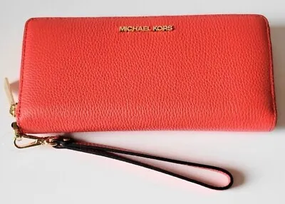 Michael Kors Continental Wallet Wristlet Coral Orange Leather 35T7GTVE7L NWT • $88.99
