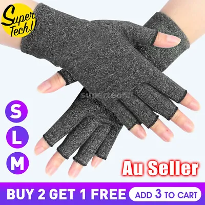$11.95 • Buy Fingerless Arthritis Hand Wrist Support Compression Gloves Half Finger Mittens