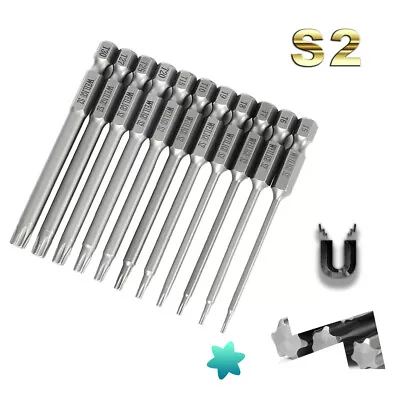 TORX Bit For Electric Screwdriver Bit Set Drive S1/4 Magnetic S2 Torque L75-150 • $9.22