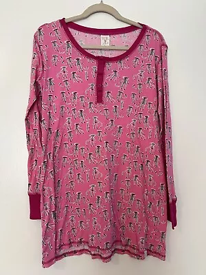 Munki Munki Sock Monkeys Thumb-hole Sleeve Nightgown Size Large Pink Gown EUC • $7