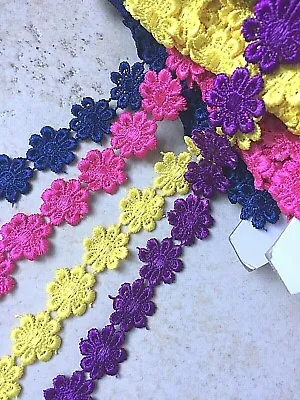 Guipure Daisy Lace Trimming - 23 Mm Wide - 4 Bright Colours • £2.25