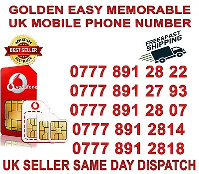 GOLDEN EASY MEMORABLE UK VIP MOBILE PHONE NUMBER   ( Vodafone Network) B 53 • £19.99