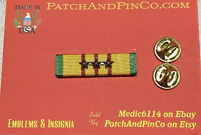 VIETNAM SERVICE MEDAL Mounted RIBBON BAR With 3 Bronze Campaign / Battle Stars • $6.48