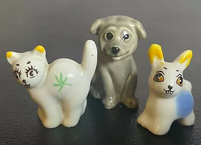 Wade Whimsies Figurine Minikins White Cat And Rabbit And Smiling Grey Puppy Dog • $9.99
