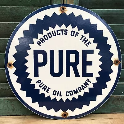 Vintage  Pure Oil Company  Gas 11.75  Porcelain Metal Gasoline Pump Plate Sign! • $29.99