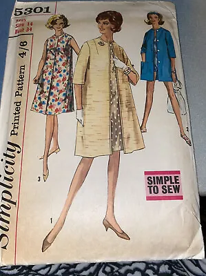 Vintage Simplicity Sewing Pattern 5301 - Dress/Coat In 2 Lengths - Size 14 • £3.50