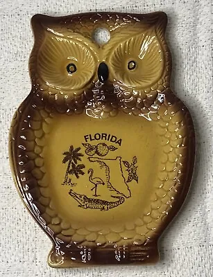 Vintage 1960s Ceramic Owl Trivet Wall Plaque Florida Souvenir Made In Japan • $13.45