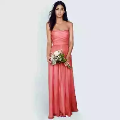 J Crew Maxi Dress Silk Orange Coral Chiffon Wedding Evening Event Formal • $29.99