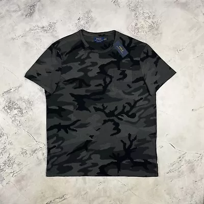 Ralph Lauren Grey Camouflage Cotton T-Shirt Size XXL Custom Slim Fit *BNWT* NEW • £37.99