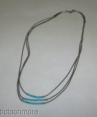 Vintage Navajo Indian Sterling Turquoise Heishi Fetish Triple Strand Necklace • $19.99