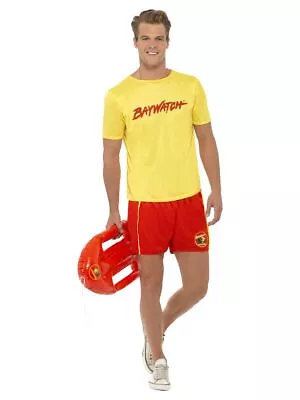 NEW Official Baywatch Men's Beach 80's Yellow Top & Red Shorts Fancy Dress • £29.99